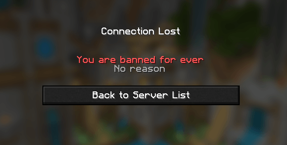 The screen a banned player sees on joining